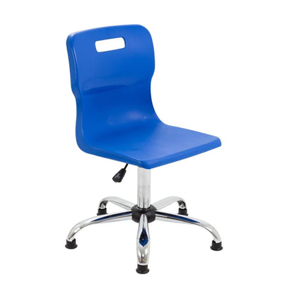 Titan Senior Swivel Chair with Chrome Base on Glides Blue Polypropylene Seat