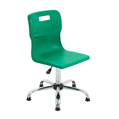 Titan Senior Swivel Chair with Chrome Base on Glides Green Polypropylene Seat