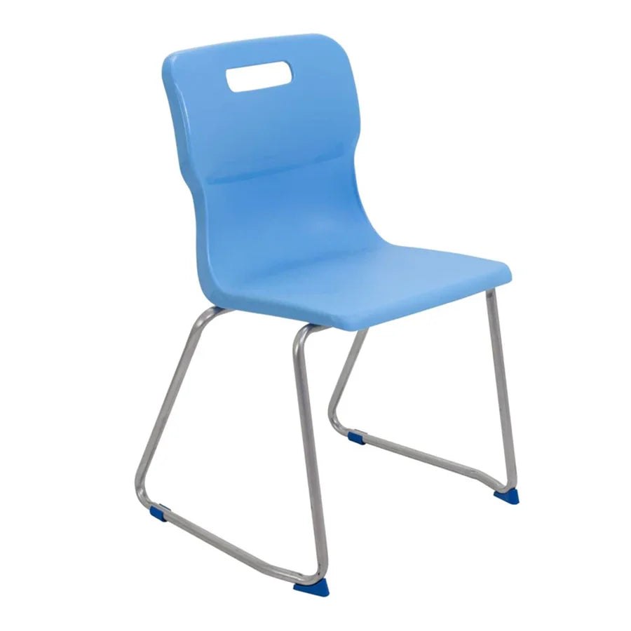 Titan Skid Base Chair with Steel Frame and Sky Blue Polypropylene Seat Size Mark 6 SH460mm