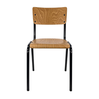 Chair with wooden seat and backrest on a white background